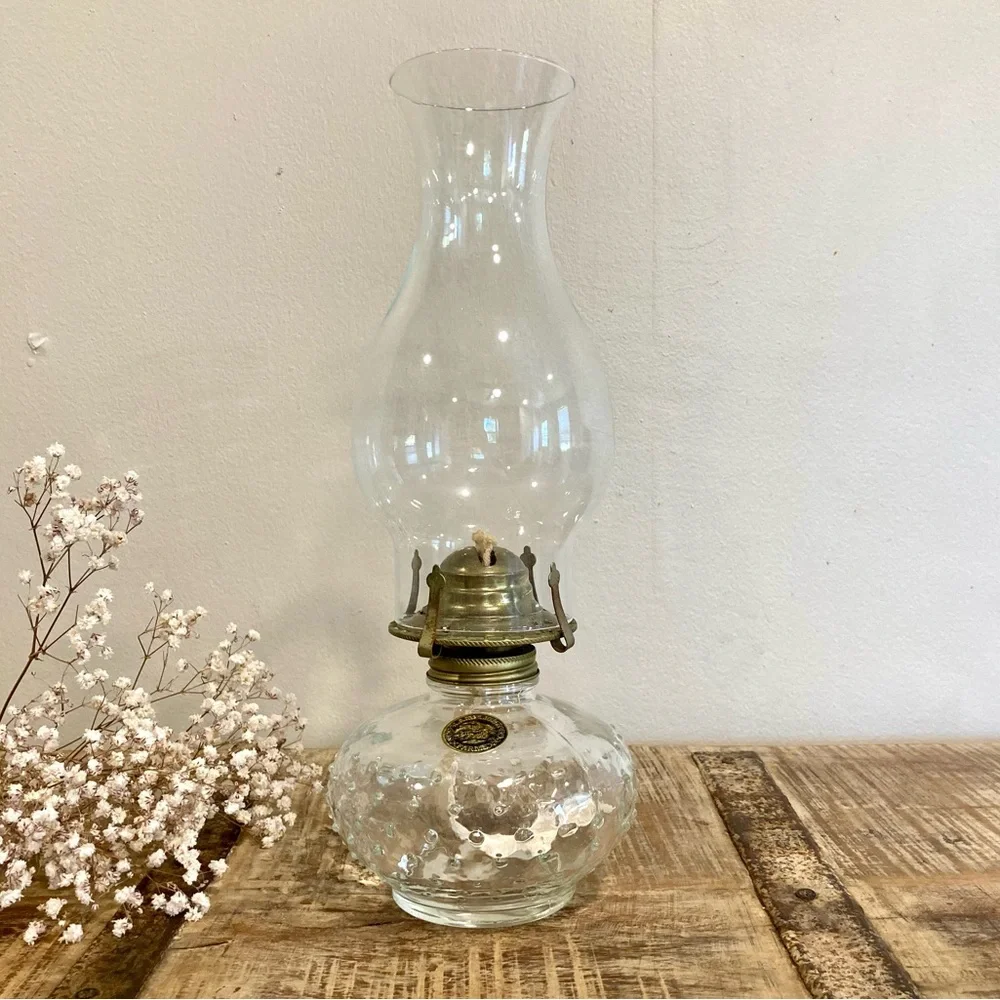 Vintage Lamplight Farms Glass Lamp Hurricane Chimney Wick Paraffin Wales Unused